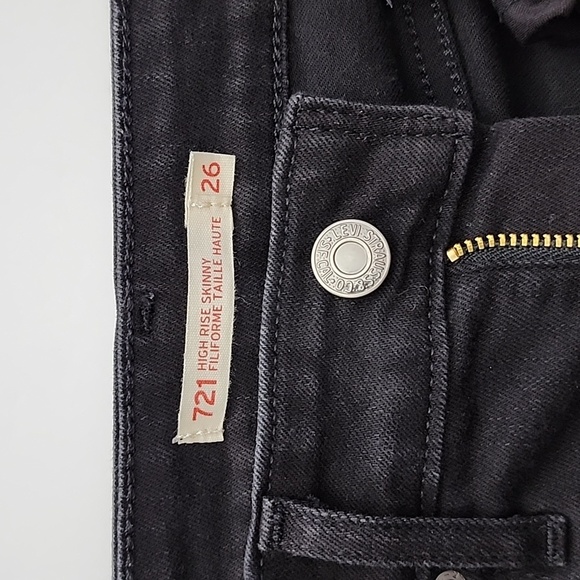 Levi's 721 Women's High Rise Skinny Black Denim Jeans Stretch Frayed Hem Size 26 - Picture 5 of 15